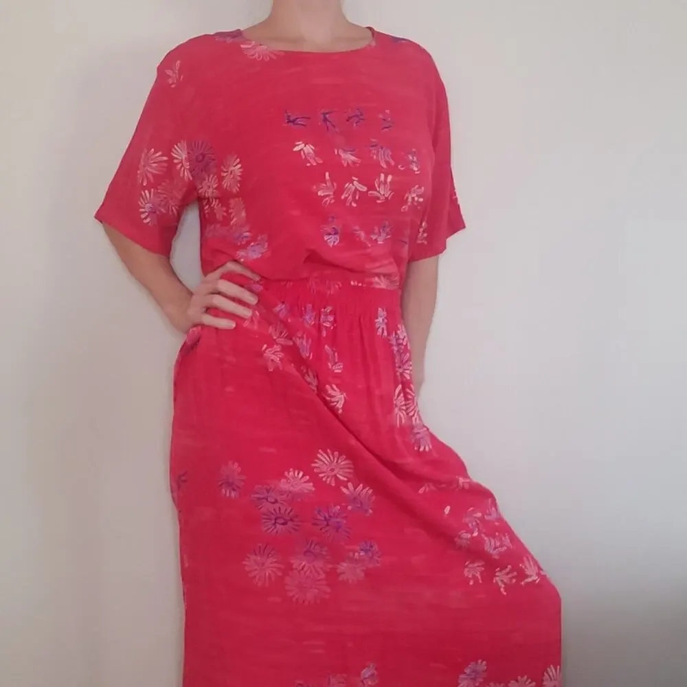 Vintage 90s Rayon Coral 2 Piece Matching Maxi Skirt Set Size Medium